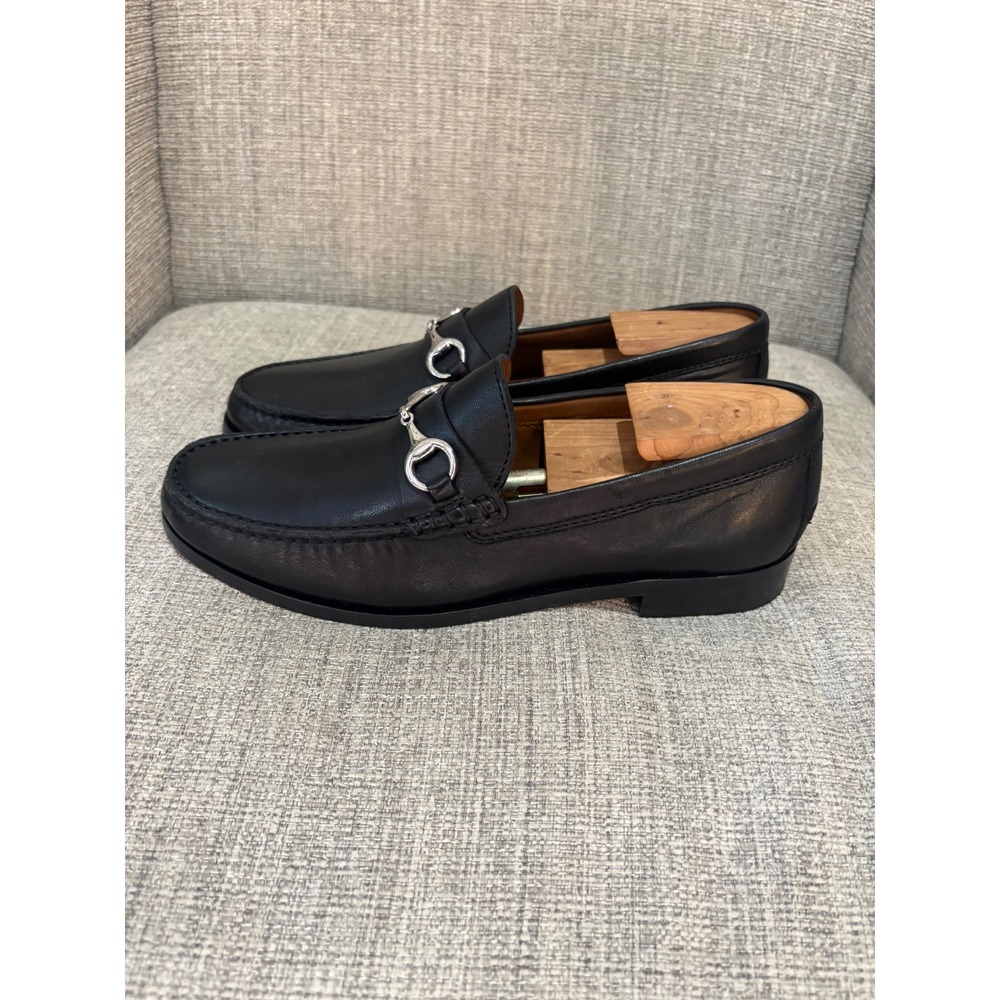 Johnston & Murphy Collection Black Leather Bit Loafers Silver Hardware 9M NWOT